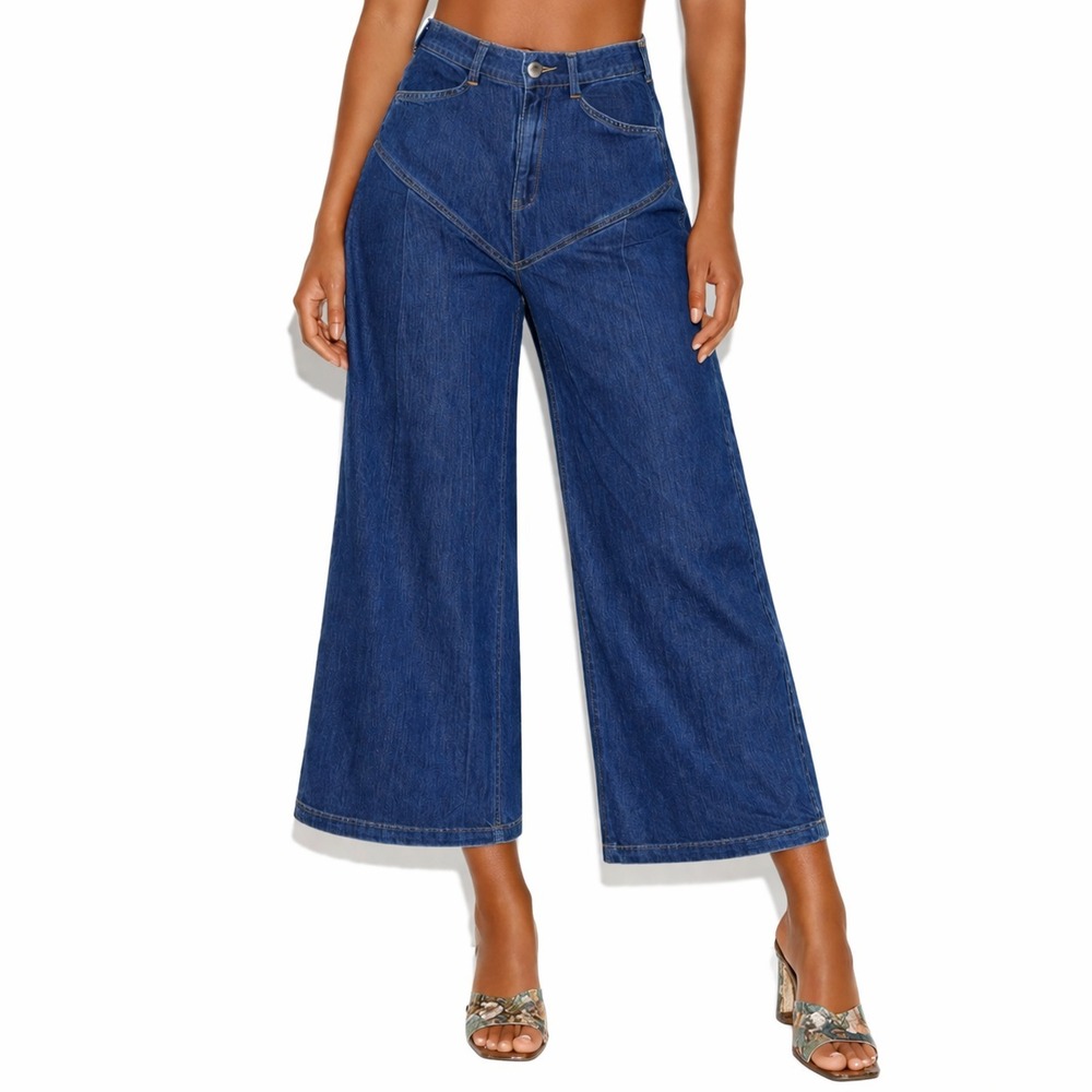 Pilcro Gaucho Pants Denim Jeans Womens 25 High Rise Wide Leg Cropped Yoked Waist